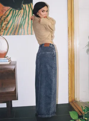 Dust Proof Fabric High low hem Batkins Maxi Skirt Dark Wash Denim Petite