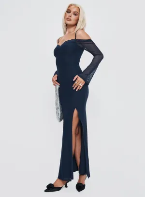 Edmone Long Sleeve Maxi Dress Navy Natural Texture