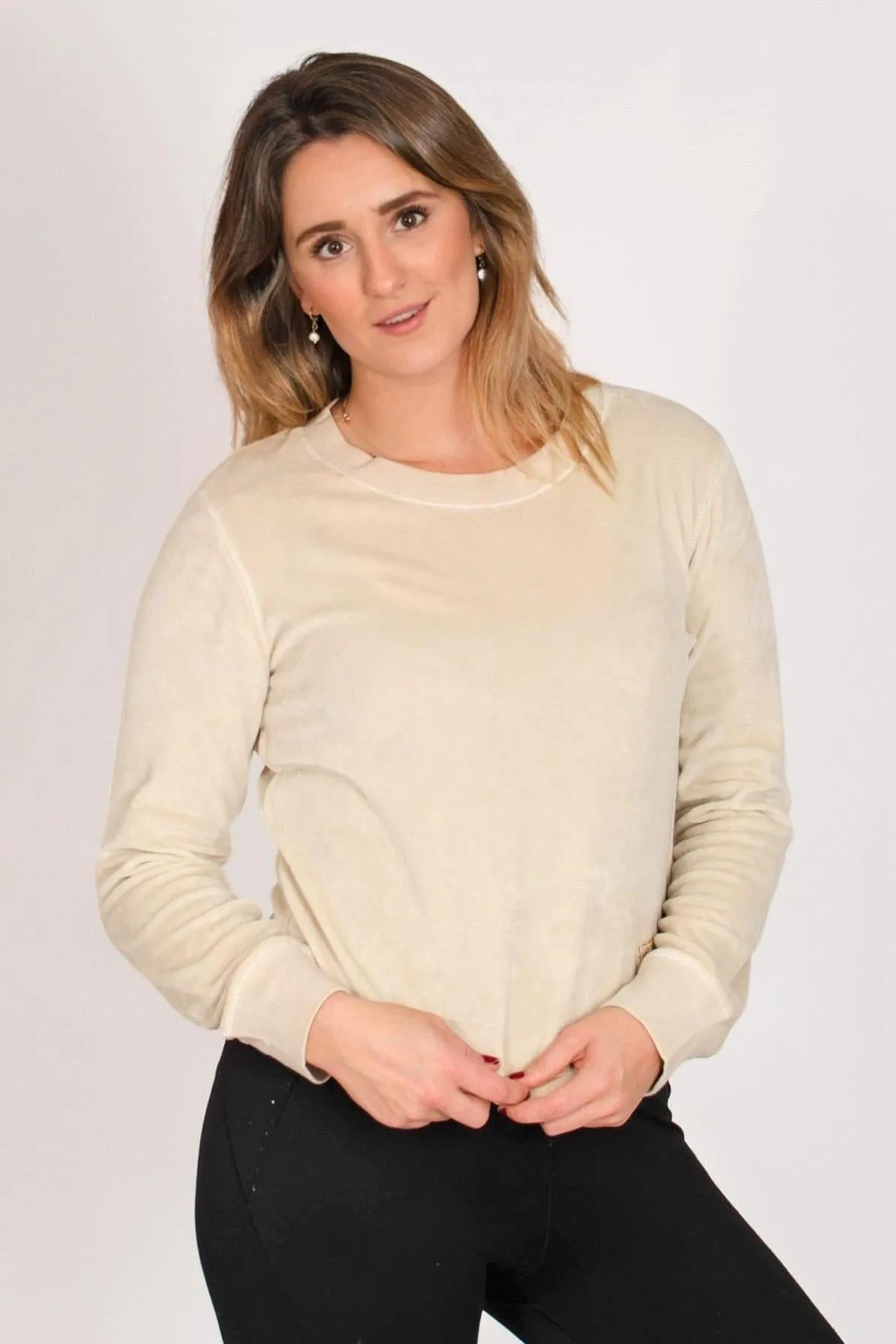 Minimalist Aesthetic Beige Cotton Velour Sweatshirt Top