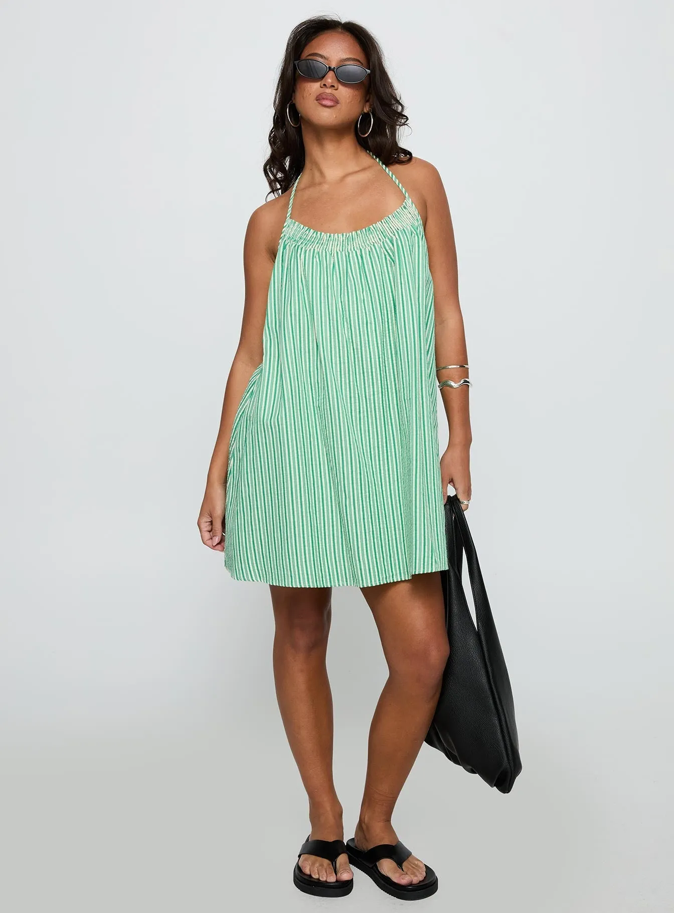 Winx Halter Mini Dress Green Stripe Quiet Mood Bold Pattern