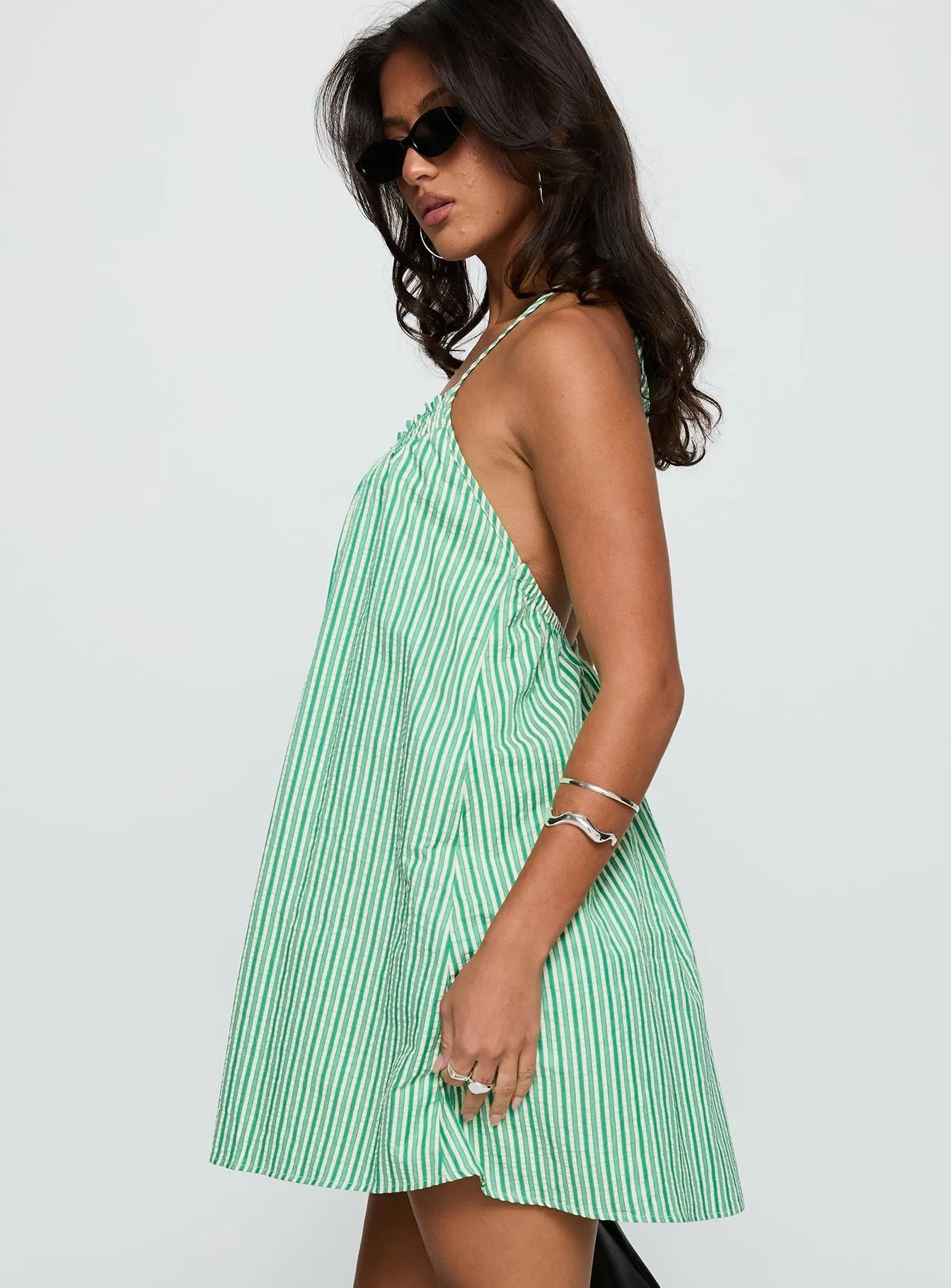 Winx Halter Mini Dress Green Stripe Pleat Breeze Perfect Look