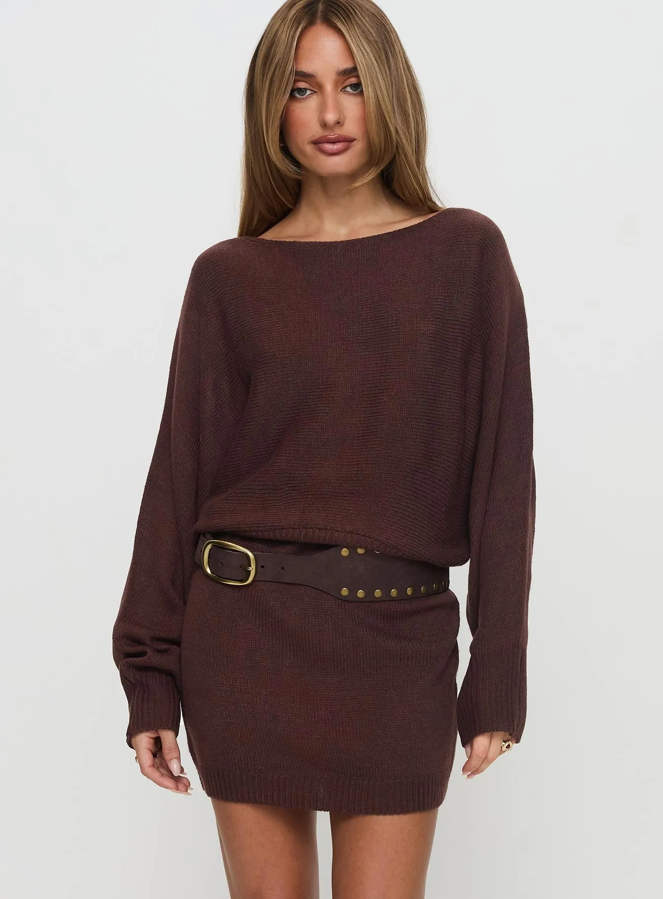 Polished Form Bellamie Long Sleeve Mini Dress Chocolate