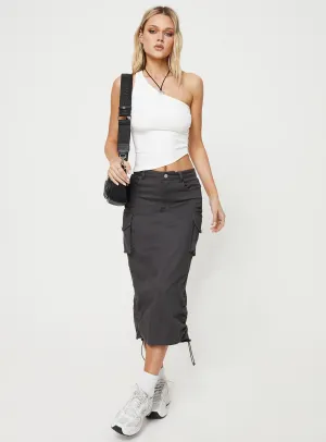 Bellows Cargo Midi Skirt Washed Black Tonal Look
