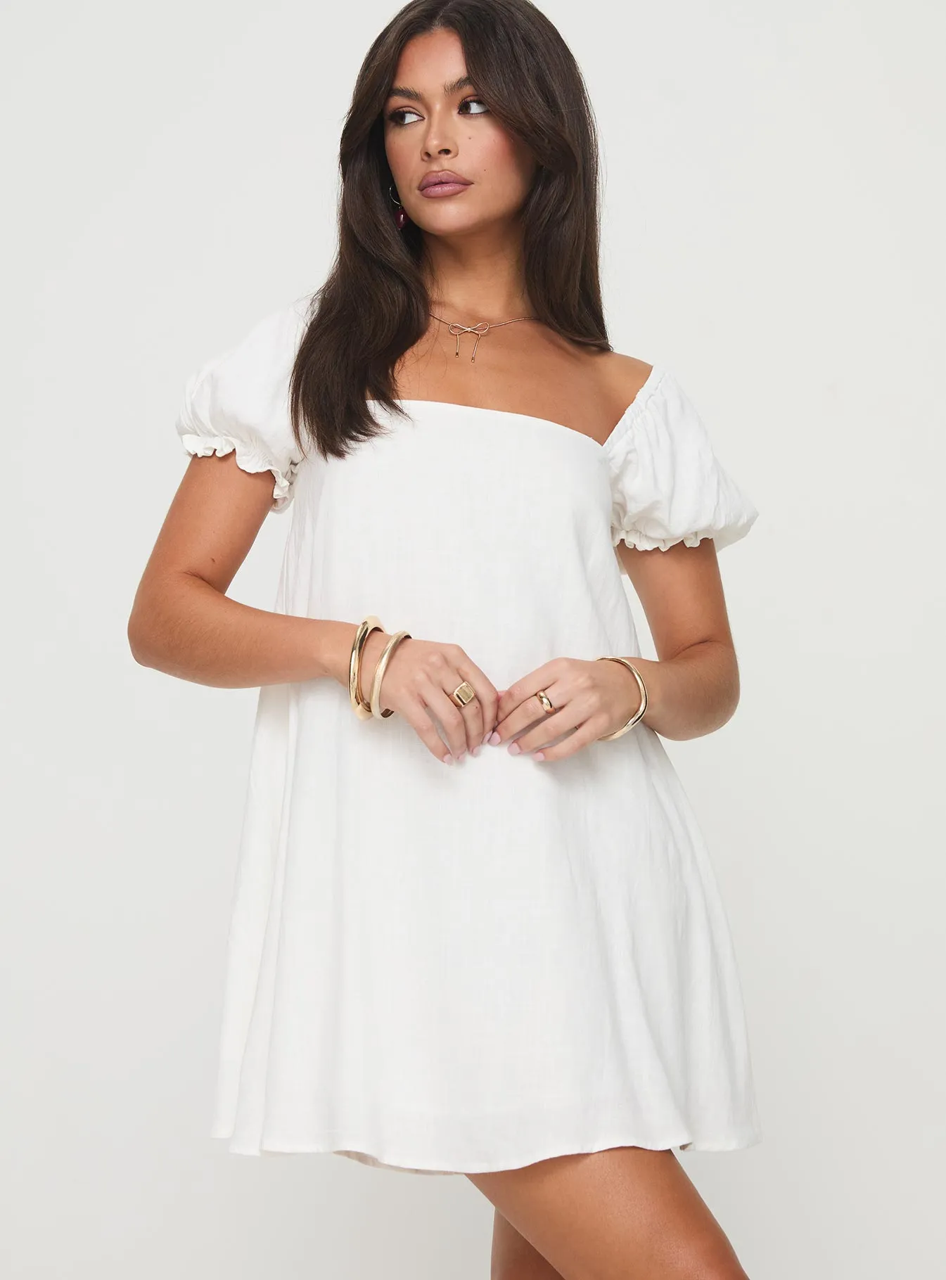 Beyond Linen Blend Mini Dress White Youthful Style