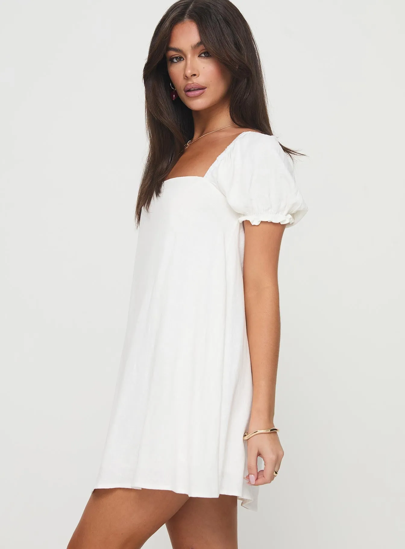 Beyond Linen Blend Mini Dress White Travel Edge