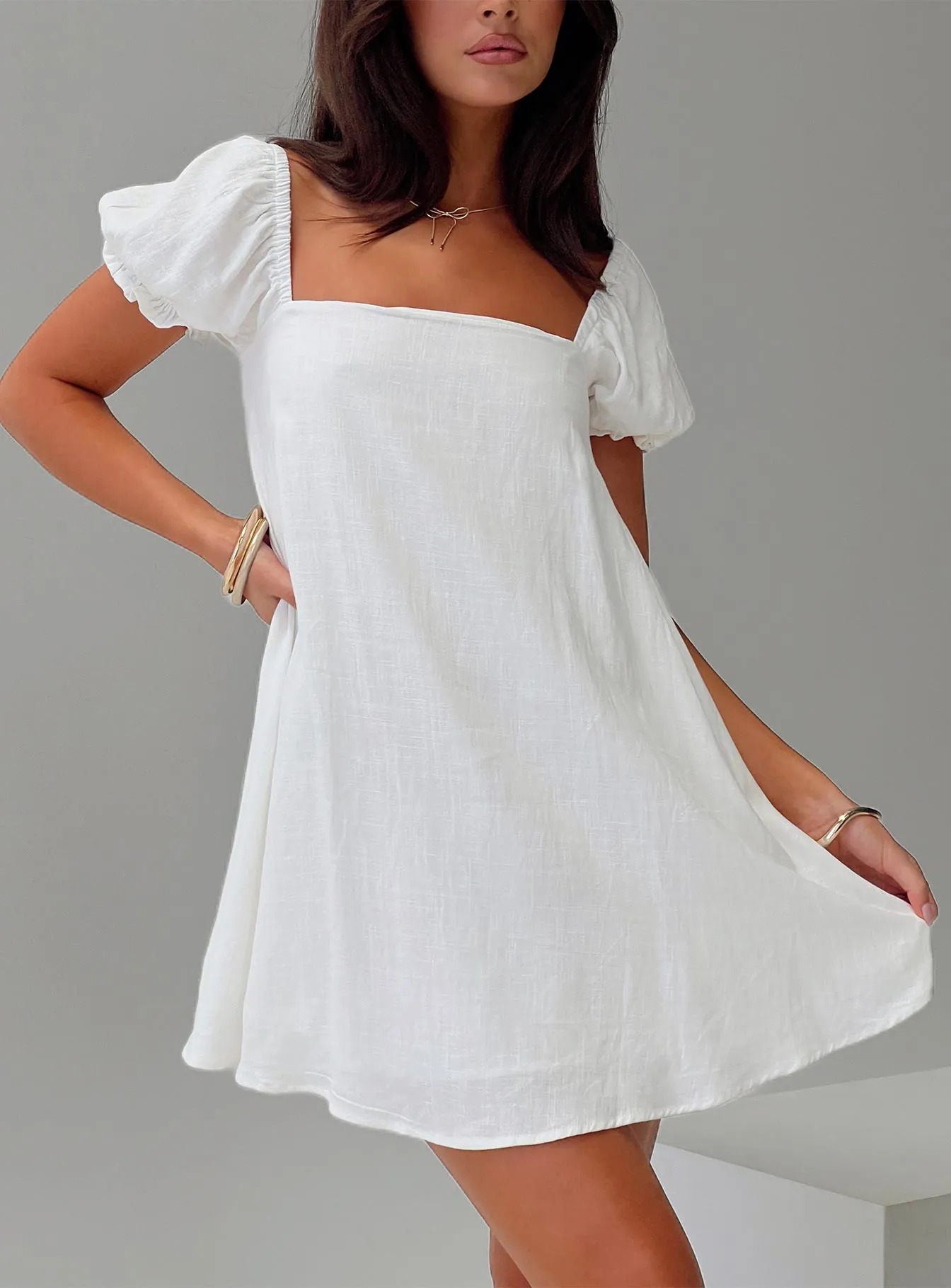 Beyond Linen Blend Mini Dress White Harmonious Layers
