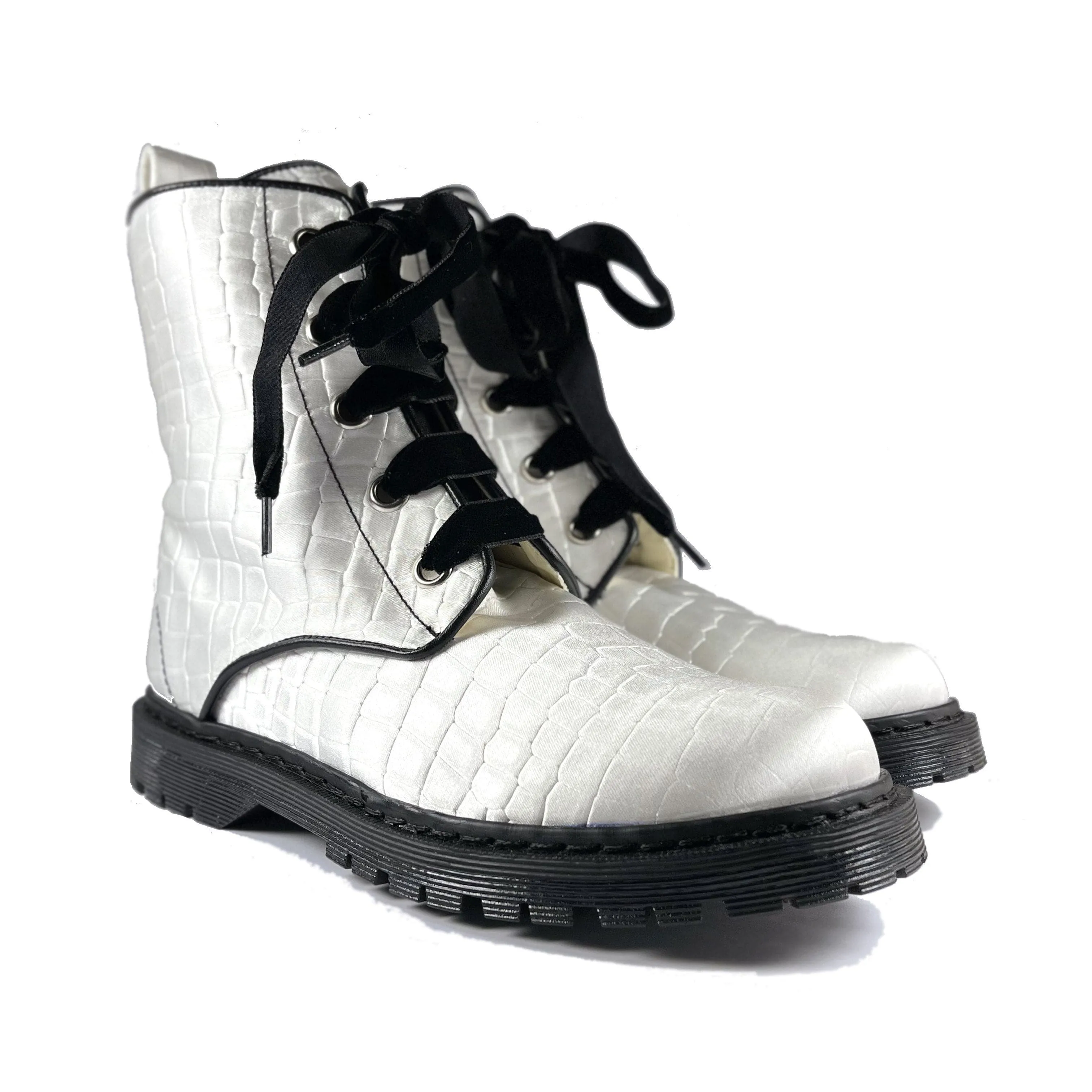 'Billie' vegan combat boot by Zette Shoes - white croc Protective Upper