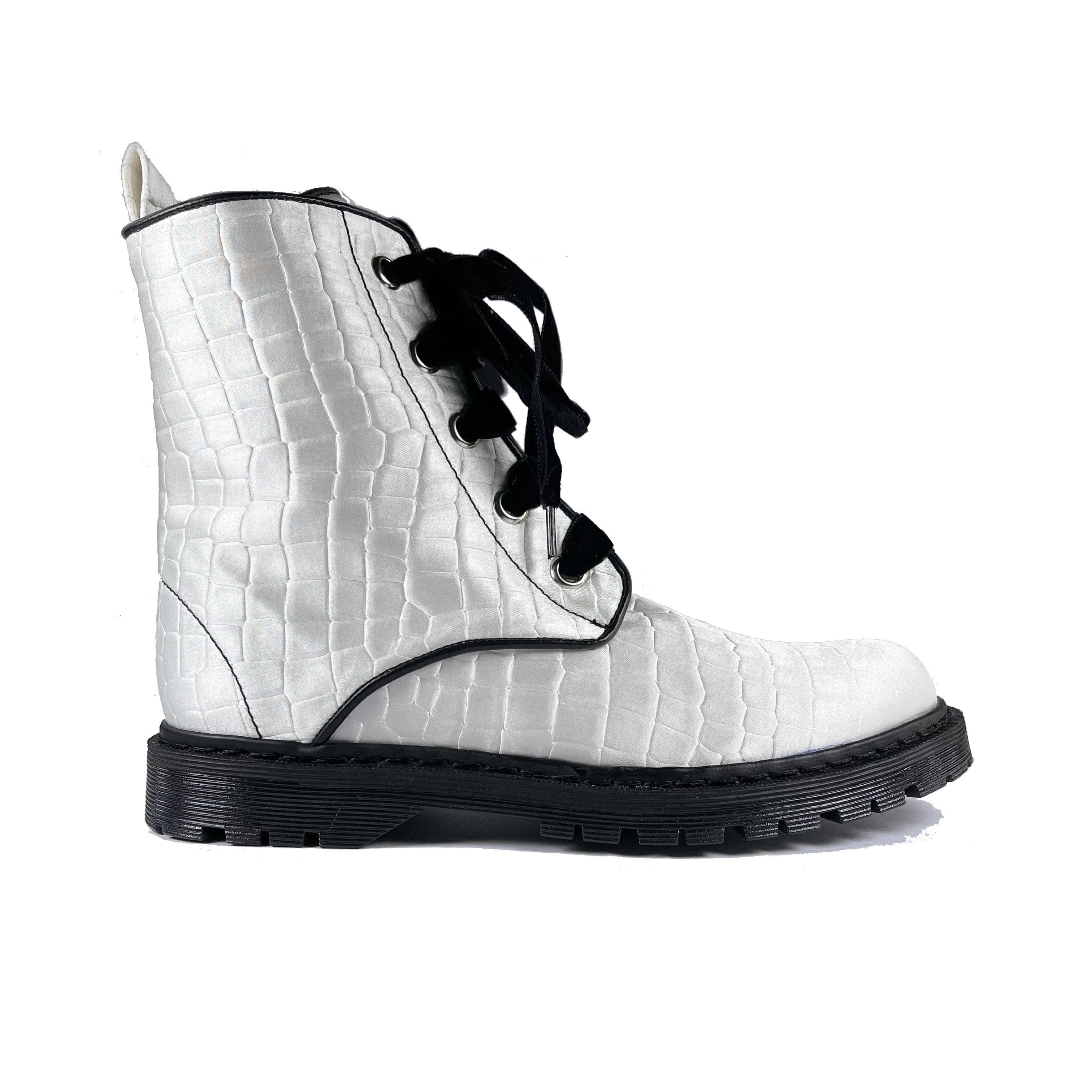 Paris Glow Athletic Wear 'Billie' vegan combat boot by Zette Shoes - white croc