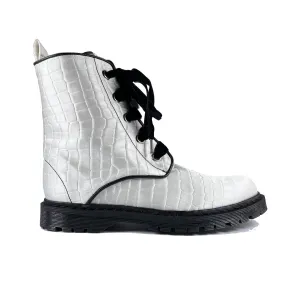 Paris Glow Athletic Wear 'Billie' vegan combat boot by Zette Shoes - white croc