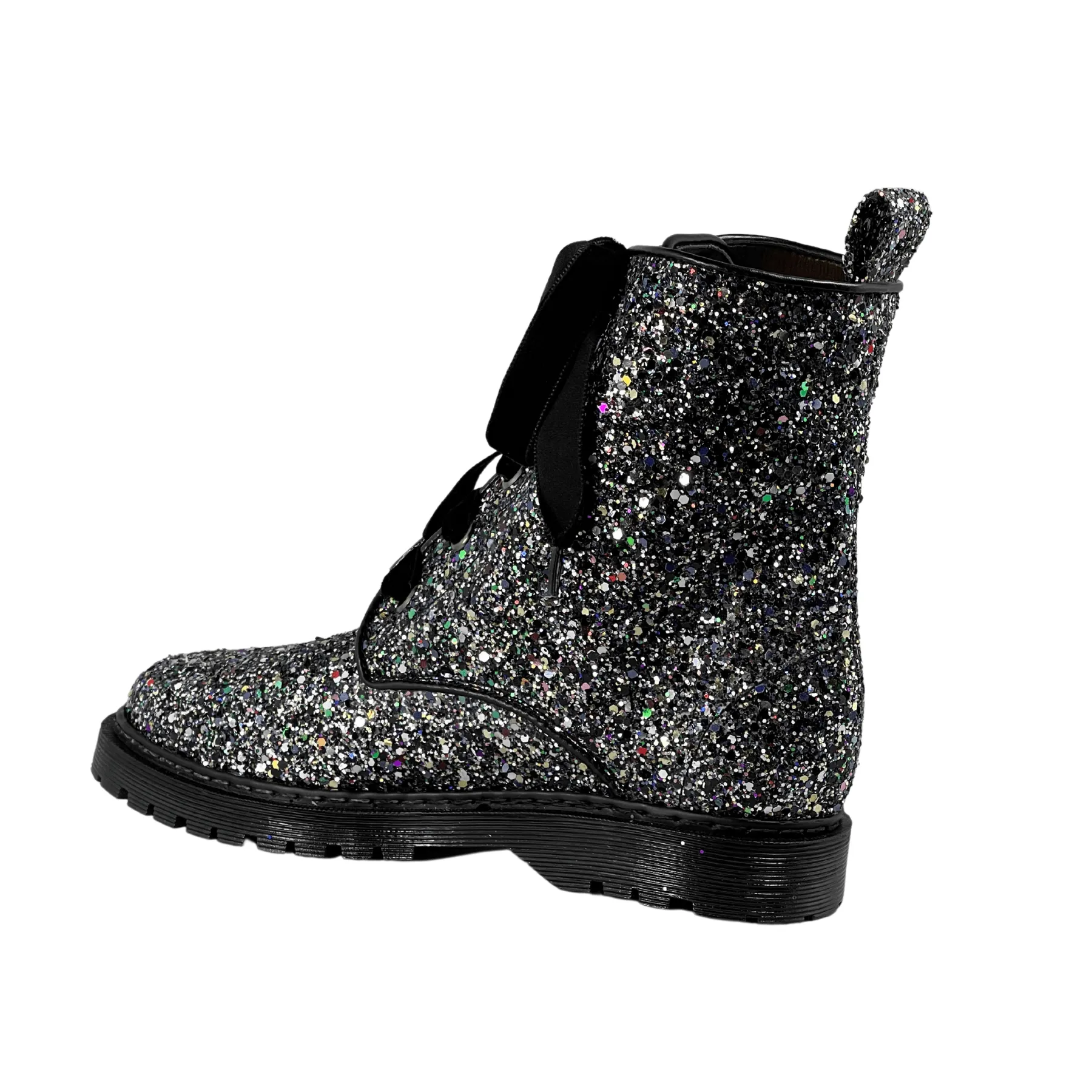 Elastic Band 'Billie' vegan combat boots by Zette Shoes - silver glitter