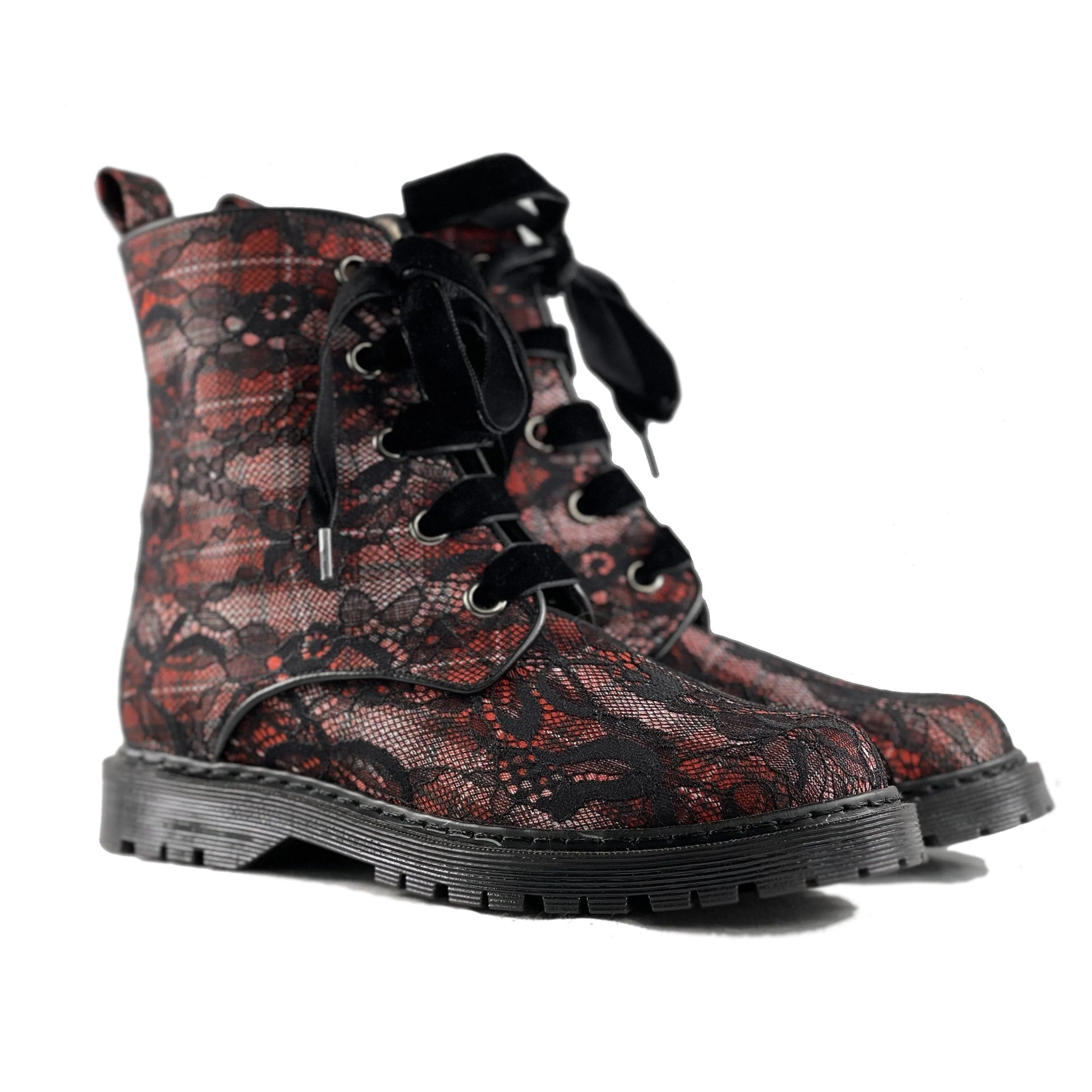 Elastic Gusset 'Billie' vegan combat boots by Zette Shoes - tartan lace