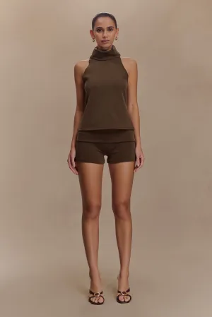 Birdie Fold Over Shorts - Chocolate Quick Flex Fit two piece outfit