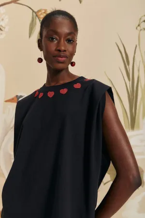 Long Sleeve Black Beaded Hearts T-Shirt