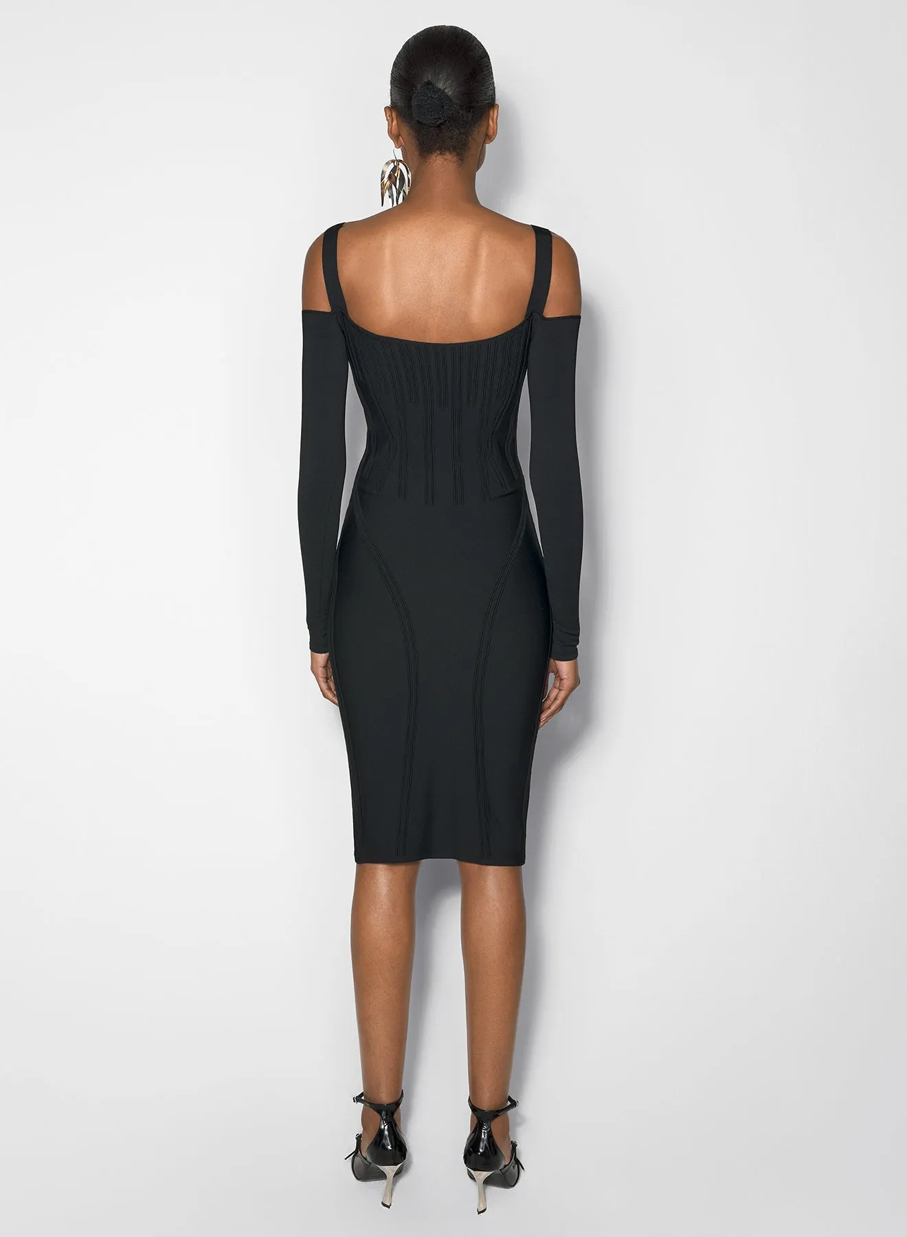 Sleek and Simple Romantic date dress black boning detail knit dress