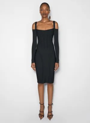 Figure-Skimming Evening Look black boning detail knit dress