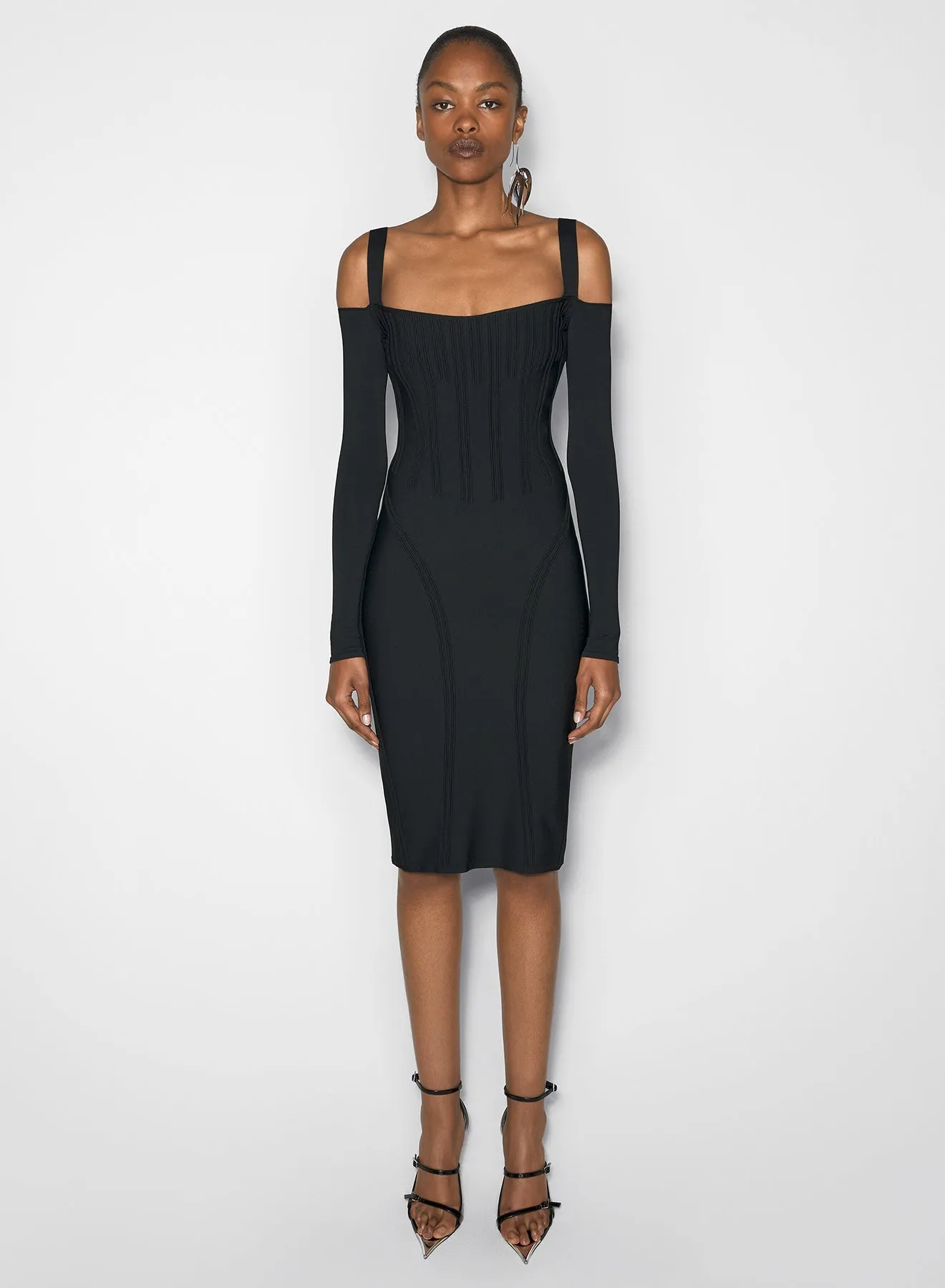 Cotton Skin black boning detail knit dress