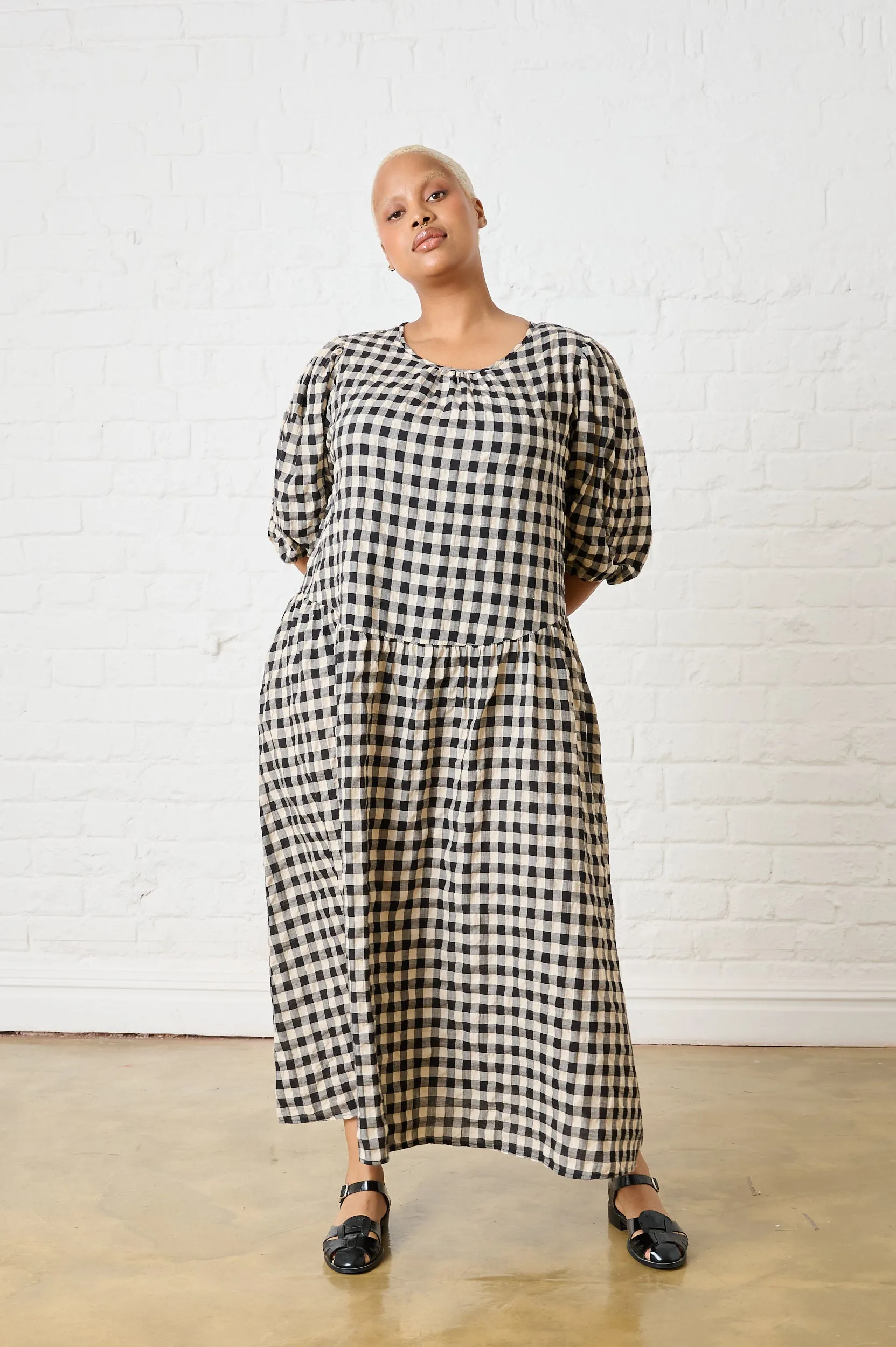 Black Gingham Bow Dress Velvet-Touch Lounge Base