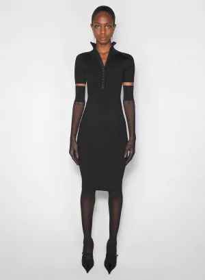 Sharp Fit High-waist black hook-and-eye ribbed dress