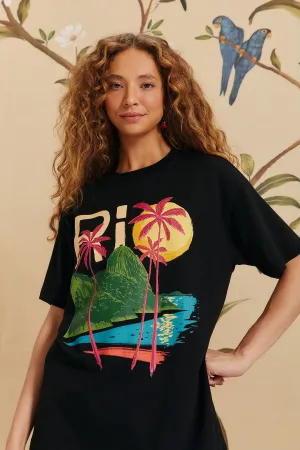 LayeredHemDetails Black Rio Organic Cotton Relaxed T-Shirt