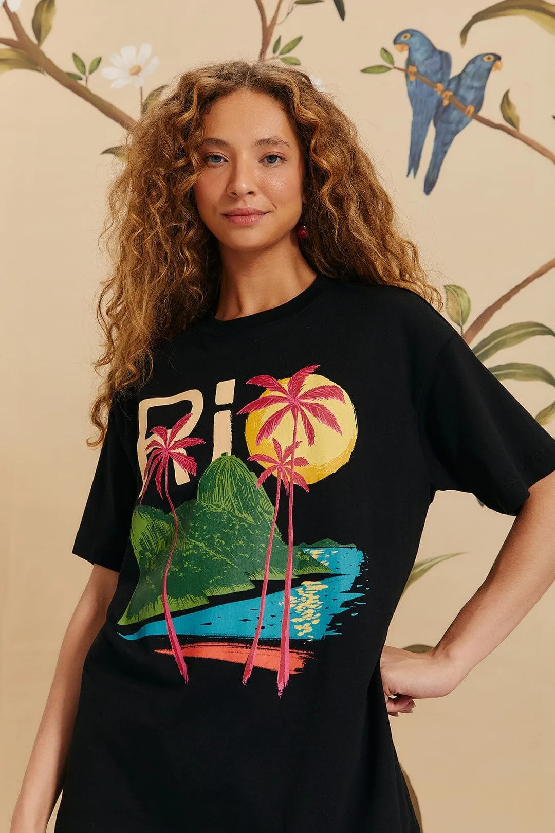 LayeredHemDetails Black Rio Organic Cotton Relaxed T-Shirt