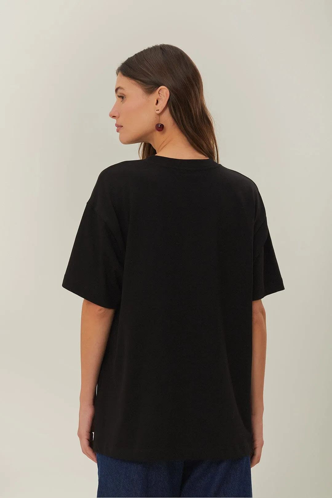 Black Rio Organic Cotton Relaxed T-Shirt Layered Wear Smooth Neckline