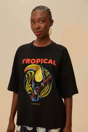 Black Tropical Organic Cotton T-Shirt Sporty Style