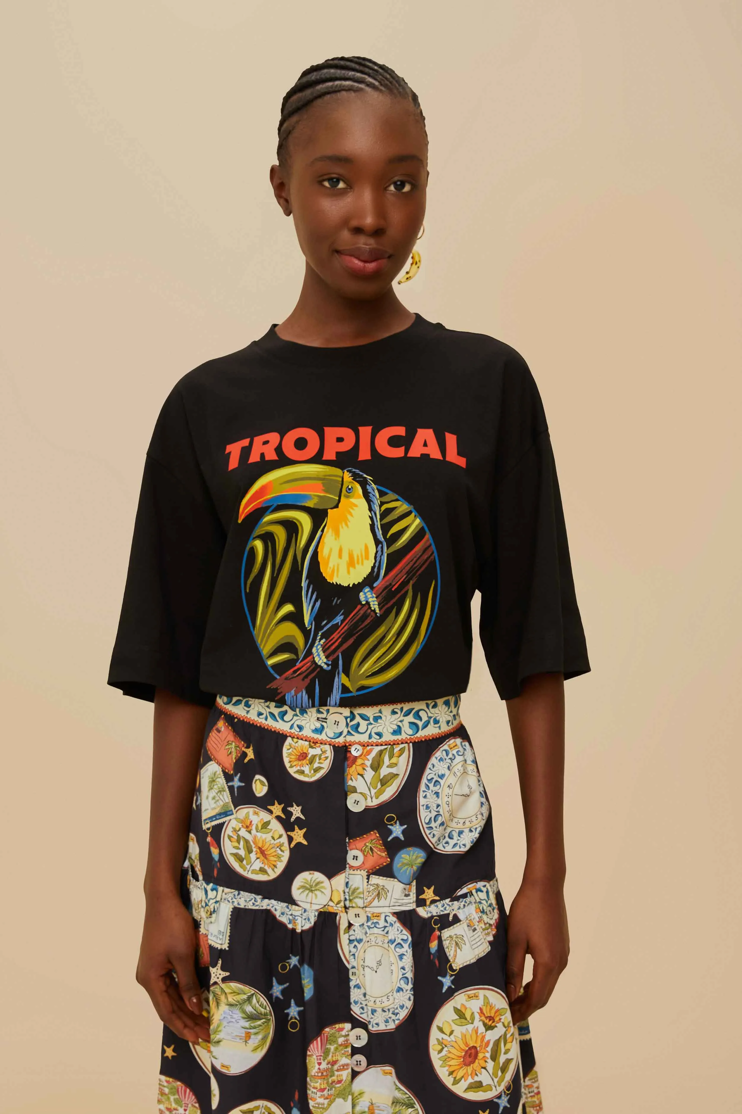 Black Tropical Organic Cotton T-Shirt Classic Chic