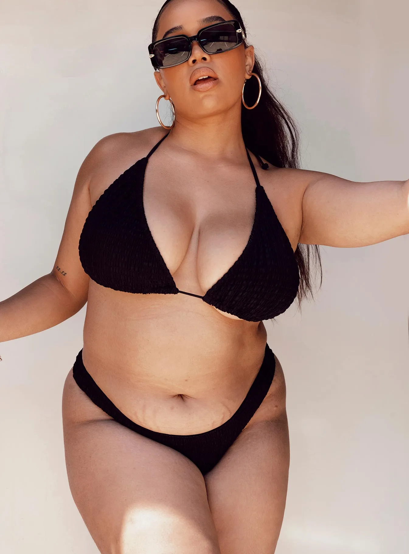 Blanca High Cut Shirred Bikini Bottoms Black Curve Ocean Attire Embellished look