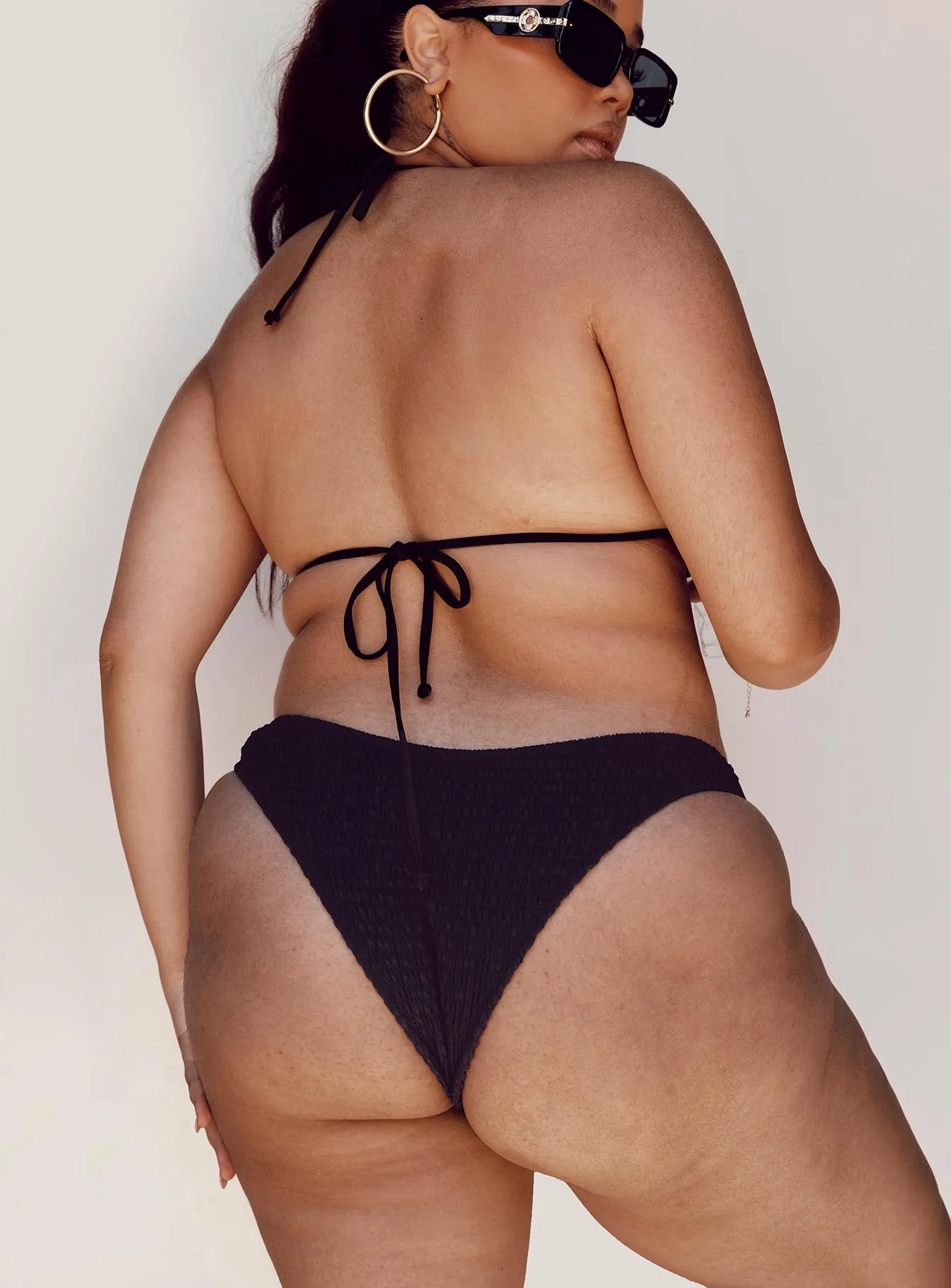 Blanca High Cut Shirred Bikini Bottoms Black Curve Zero Rub Seam Construction Cushioned Underwire Support