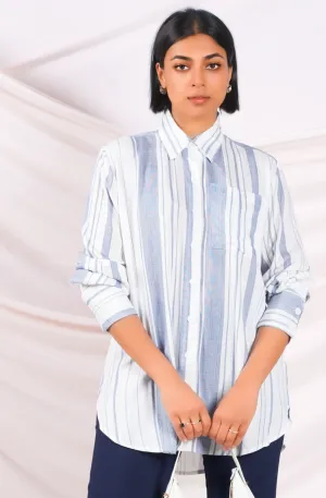 Blue & White Stripe Shirt Cozy and Fashionable