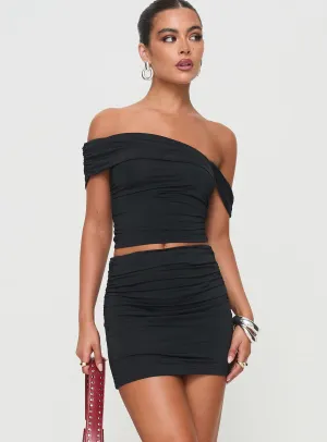 Turning Off The Shoulder Set Black Fashion Fusion Satin feel