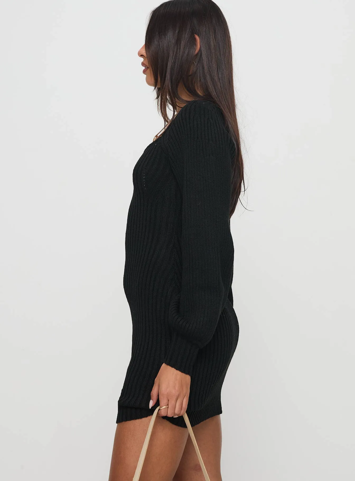 Soft Draping Cool Form Bohemia Mini Dress Black