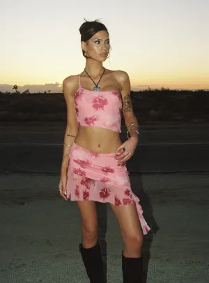 Matte Finish Linen Cotton Mix Rossetti Set Pink Floral