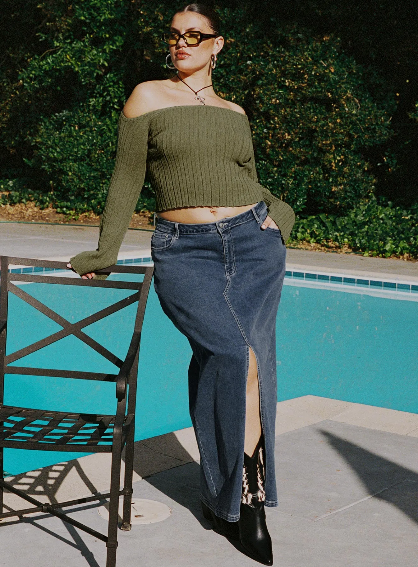 Batkins Maxi Skirt Dark Wash Denim Curve Minimal Vibes Limited Edition