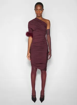 burgundy one-shoulder marabou dress Perfect Proportion