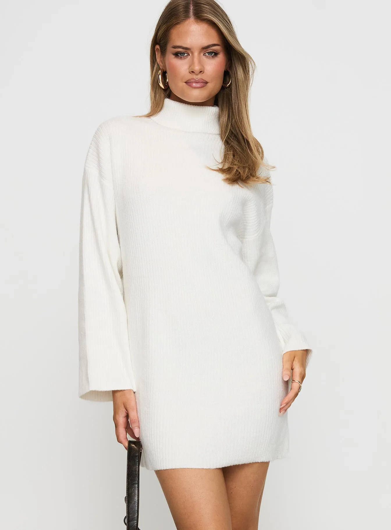 Cozy Layers Sonelle Long Sleeve Knit Mini Dress White