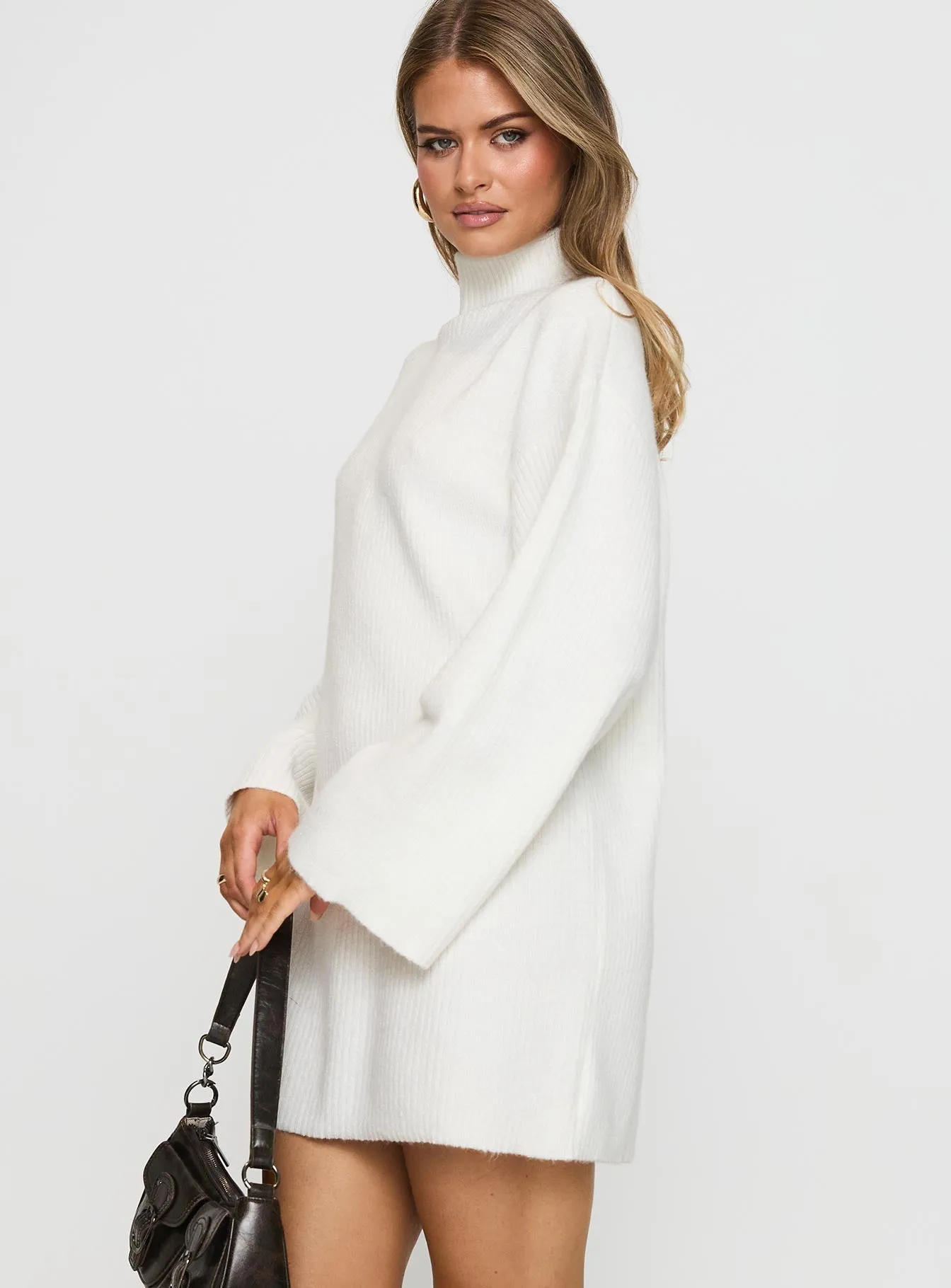 Simple Texture Charming Fit Sonelle Long Sleeve Knit Mini Dress White