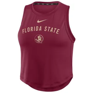 Reflective Detailing Dynamic Tension Zones Nike Women's Florida State Seminole Logo One Dri-fit Crop Tank - Garnet