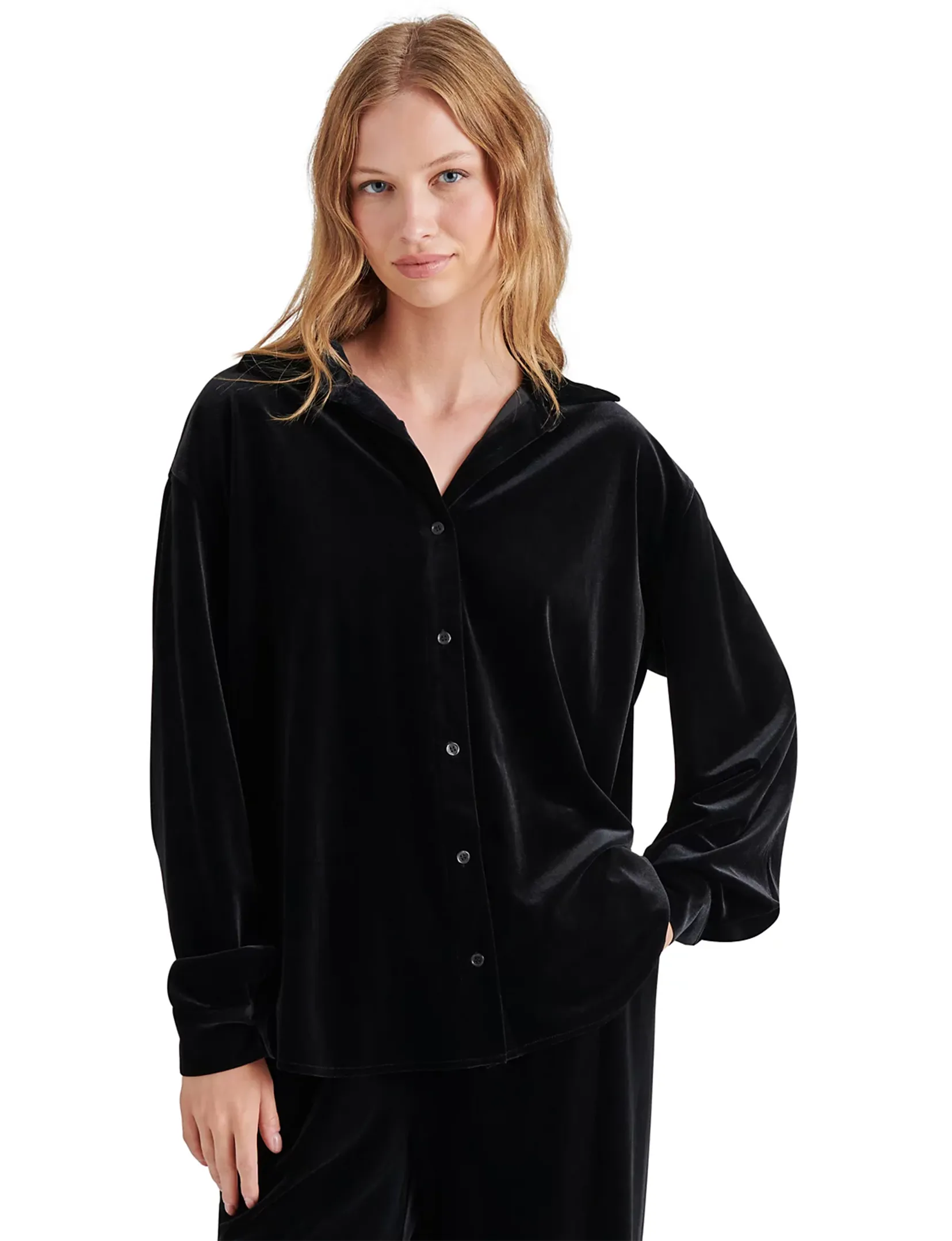 Stylish Fit Stretch Jersey Knit Jaelynn Velvet Top, Black