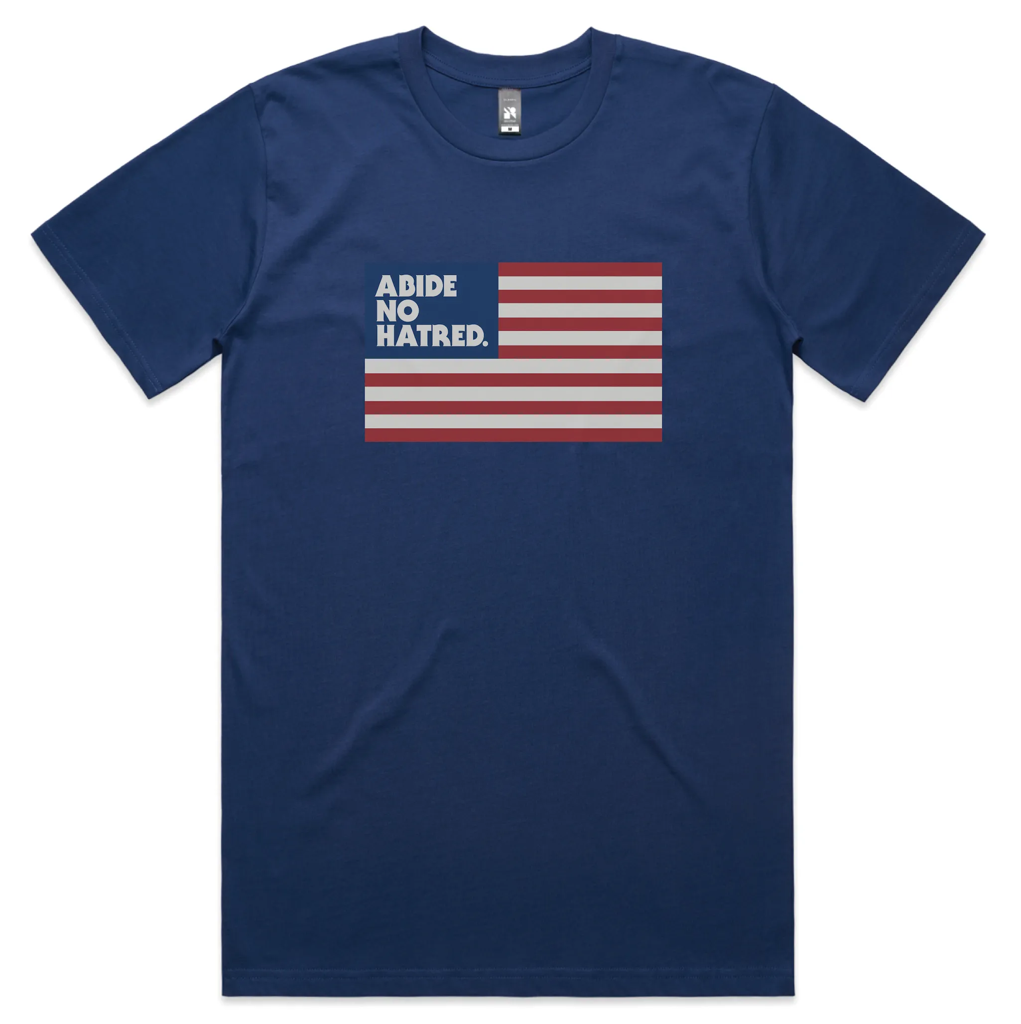 Leisure Casual ZeroDistressFinish Abide No Hatred American Flag T-shirt (Navy)
