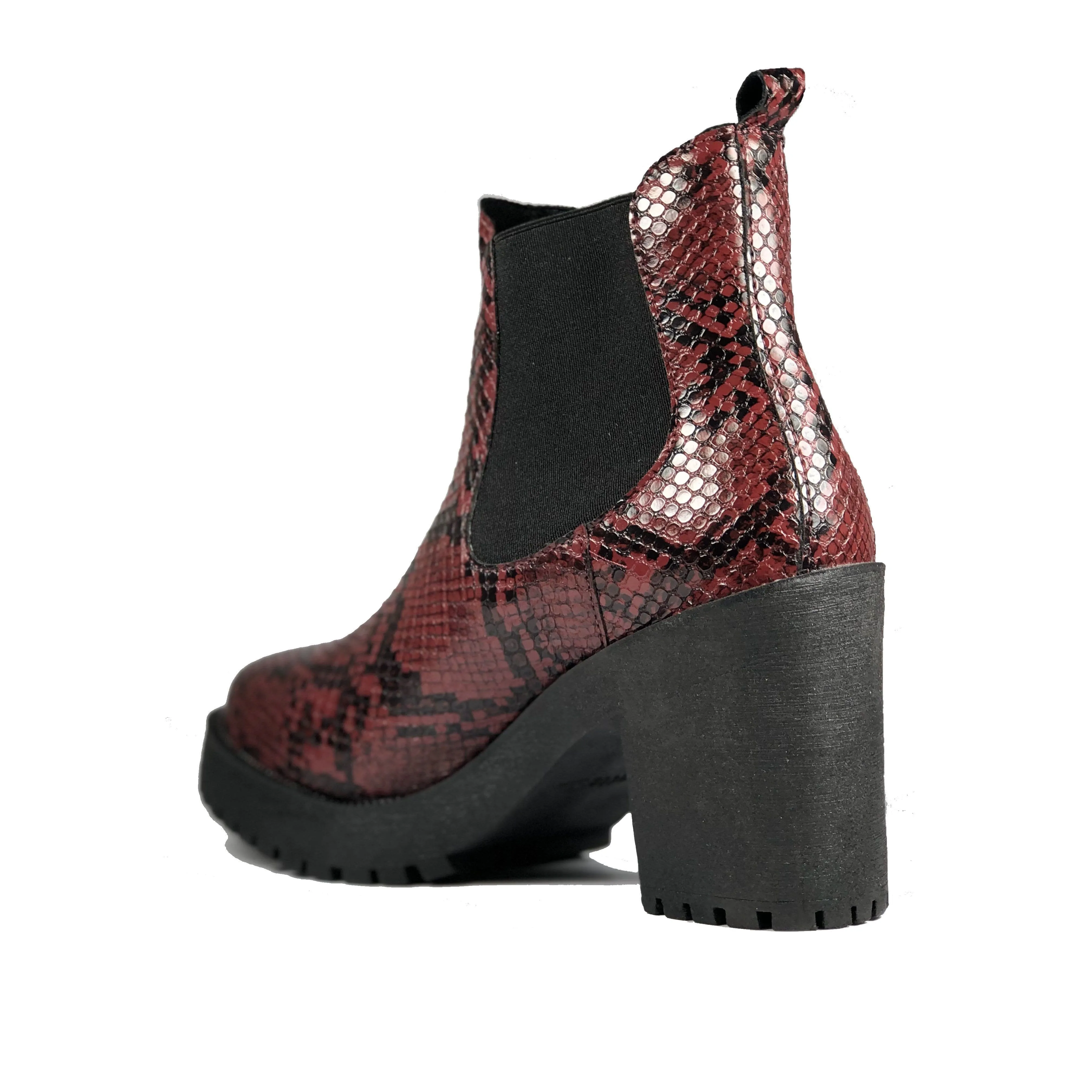 'Evie' Boots by Zette Shoes - Burgundy Snakeskin Quick Dry Materials