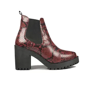 'Evie' Boots by Zette Shoes - Burgundy Snakeskin Secure Grip