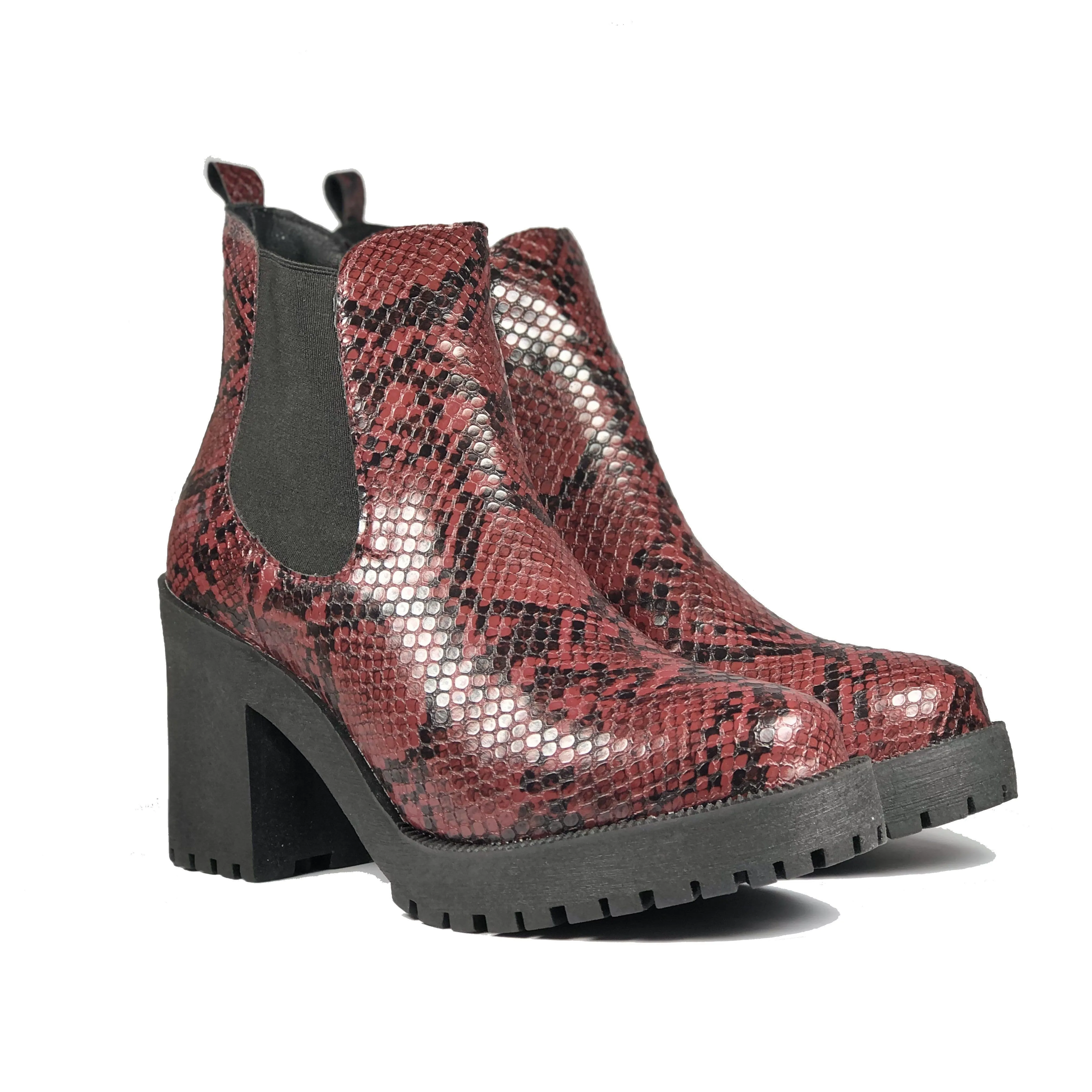 'Evie' Boots by Zette Shoes - Burgundy Snakeskin Casual Walk