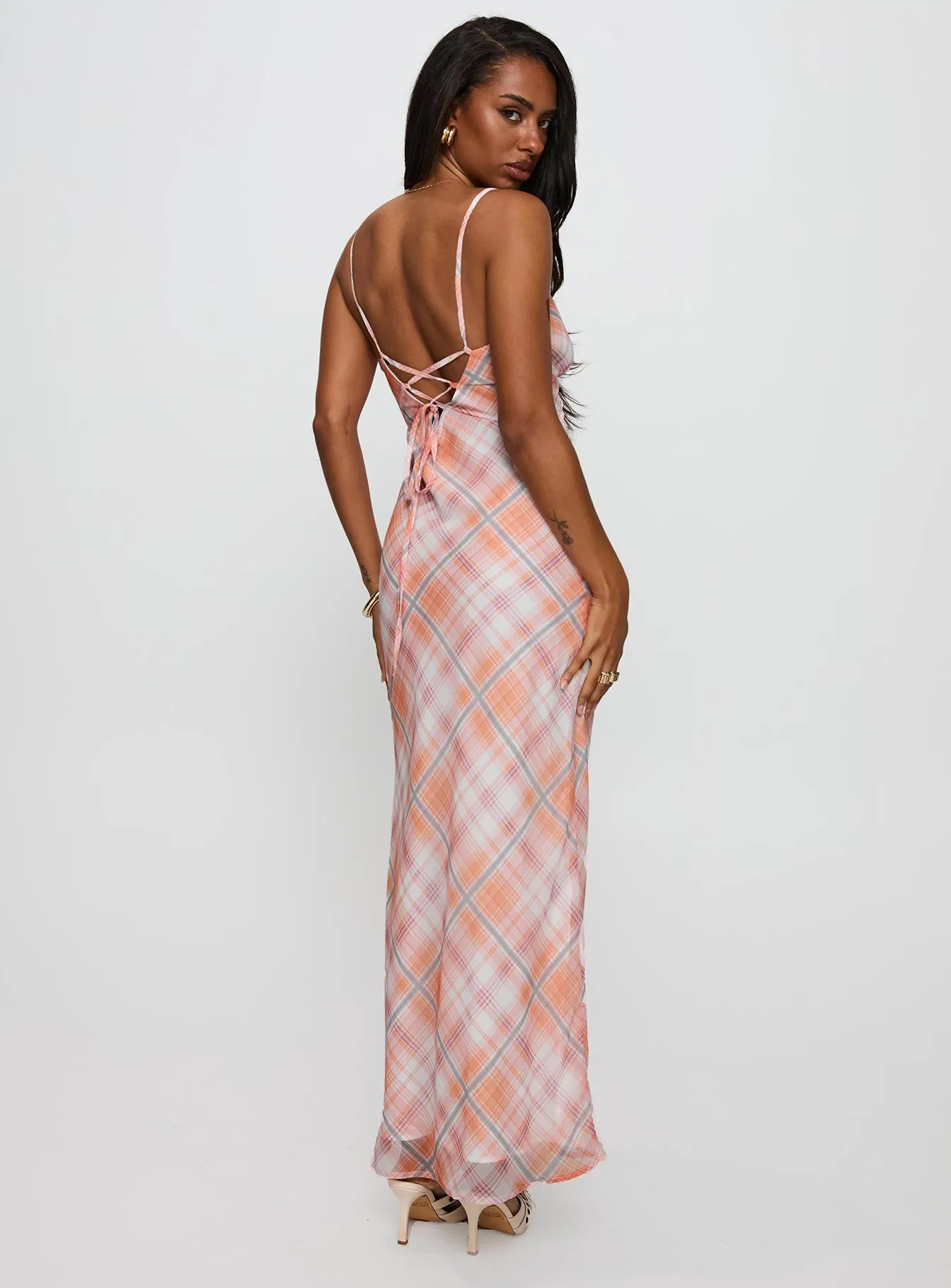 Lightweight warm-weather dress Yazmina Maxi Dress Orange Check