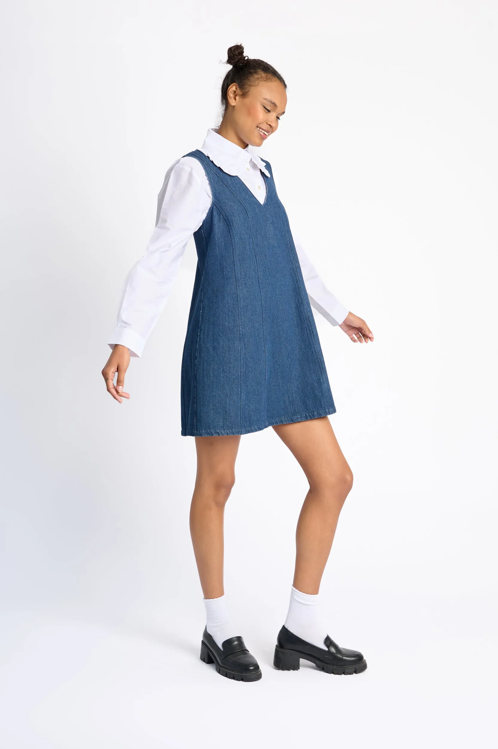 The Denim Pinafore Bright bold dress