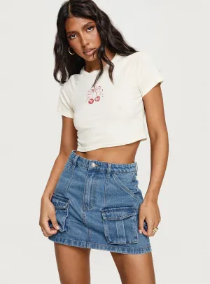 Matte Finish Unique Feature Chillders Denim Mini Skirt Mid Wash Petite