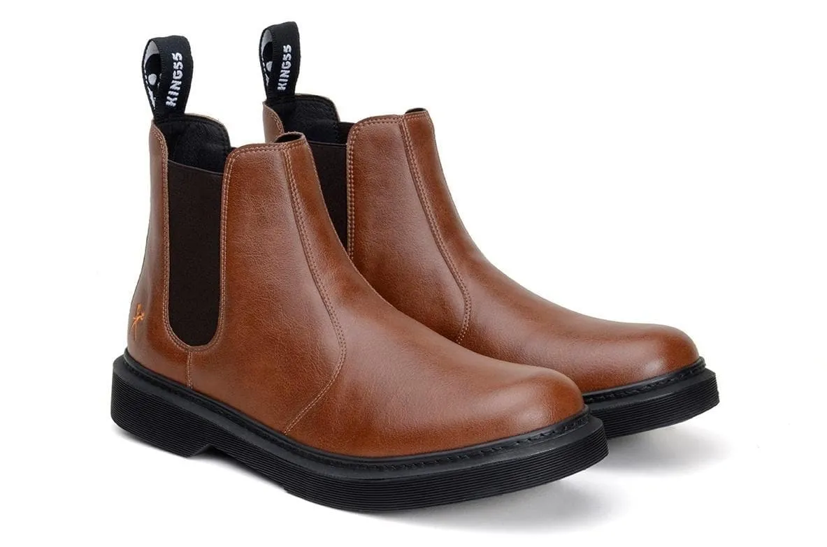 'Brick Lane' Vegan Chelsea Boot by King55 - Cognac Trail Use Winter Scene