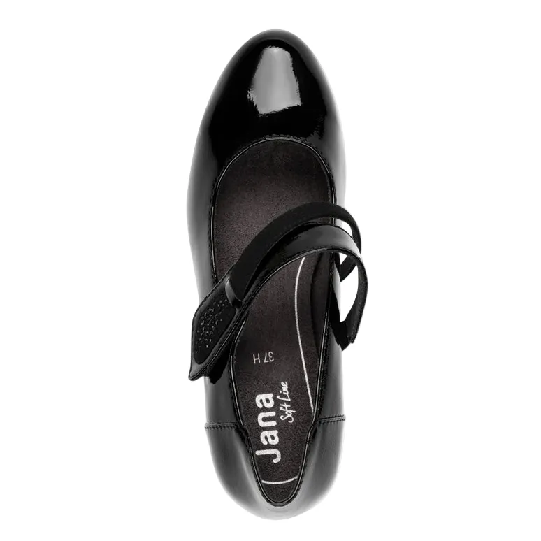 Jana Womens Shoe 8-24465-43 Black Patent Adjustable Straps Bejeweled Heels
