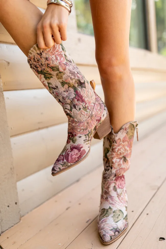 Brilee Floral Tapestry Cowboy Boots Neutral palette