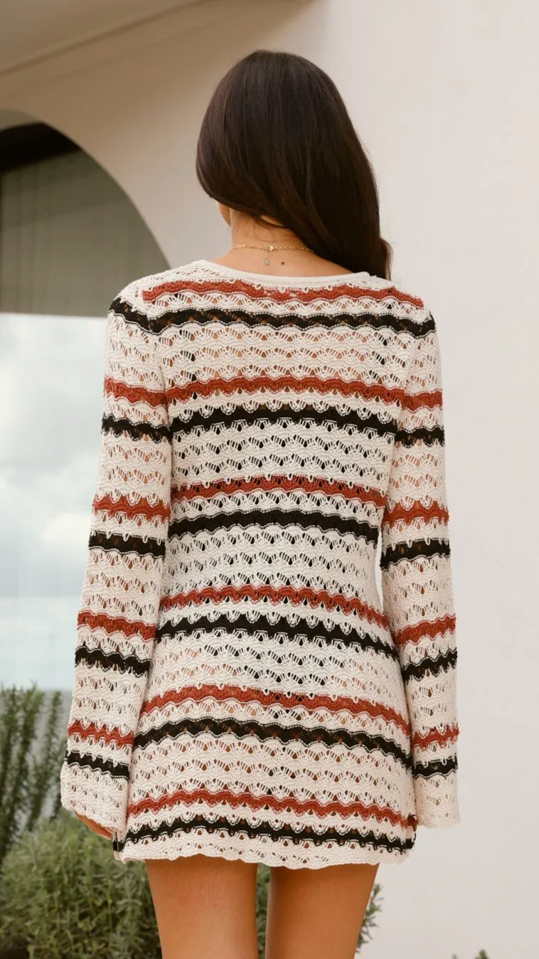 Bron Mini Dress - Natural Stripe Compression Fit Technology